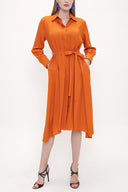Orange Wide cut pleat detail shirt dress 93828