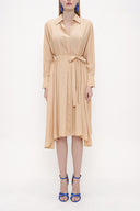 Beige Wide cut pleat detail shirt dress 93828