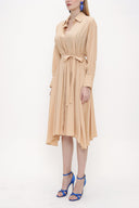Beige Wide cut pleat detail shirt dress 93828