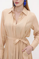 Beige Wide cut pleat detail shirt dress 93828