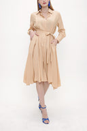 Beige Wide cut pleat detail shirt dress 93828