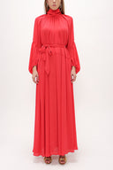 Red Tie collar maxi dress  93830