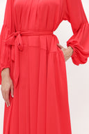 Red Tie collar maxi dress  93830