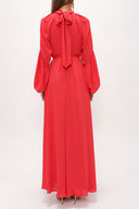 Red Tie collar maxi dress  93830