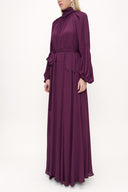 Burgundy Tie collar maxi dress  93830
