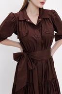 Brown Wide cut maxi shirt dress 93835