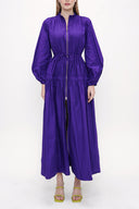 Navy Blue Elastic waist pleated maxi dress 93842