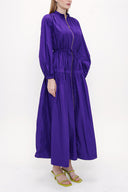 Navy Blue Elastic waist pleated maxi dress 93842