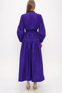 Navy Blue Elastic waist pleated maxi dress 93842