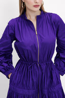 Navy Blue Elastic waist pleated maxi dress 93842