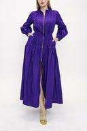 Navy Blue Elastic waist pleated maxi dress 93842