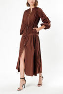 Brown Elastic waist pleated maxi dress 93842