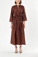 Brown Elastic waist pleated maxi dress 93842
