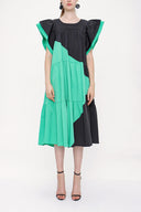 Black Green Kontrast colorful shirred dress 93944