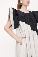 Black Beige Kontrast colorful shirred dress 93944