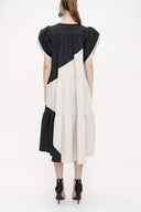 Black Beige Kontrast colorful shirred dress 93944