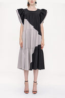 Black Gray Kontrast colorful shirred dress 93944