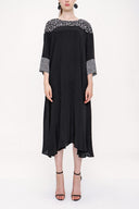 Black printed fabric  mix dress 93950