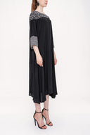 Black printed fabric  mix dress 93950