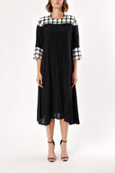 Black White printed fabric  mix dress 93950