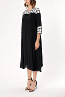 Black White printed fabric  mix dress 93950