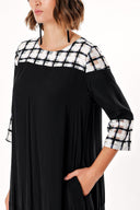Black White printed fabric  mix dress 93950