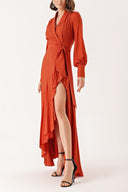 Orange wrapped long dress 93975