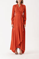 Orange wrapped long dress 93975