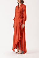 Orange wrapped long dress 93975