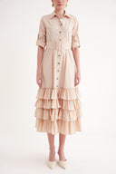 Beige Fırılled long shirt  dress 93979