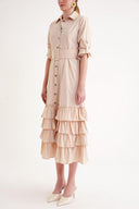Beige Fırılled long shirt  dress 93979
