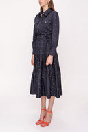 Navy Blue Pleated and belt detailed dress 93994