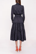 Navy Blue Pleated and belt detailed dress 93994