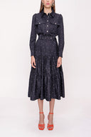 Navy Blue Pleated and belt detailed dress 93994