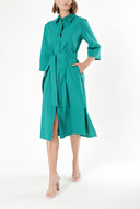 Green Belted wide cut poplin dress 93995