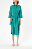 Green Belted wide cut poplin dress 93995