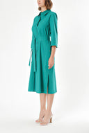 Green Belted wide cut poplin dress 93995
