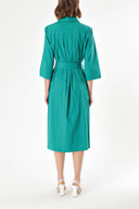 Green Belted wide cut poplin dress 93995
