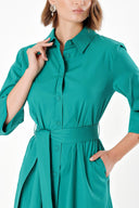 Green Belted wide cut poplin dress 93995