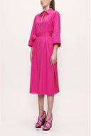 Fuchsia Belted wide cut poplin dress 93995