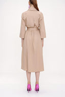 Beige Belted wide cut poplin dress 93995