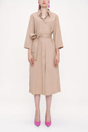 Beige Belted wide cut poplin dress 93995