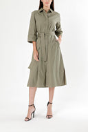 Khaki Belted wide cut poplin dress 93995