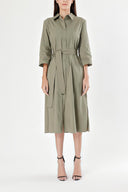 Khaki Belted wide cut poplin dress 93995