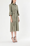 Khaki Belted wide cut poplin dress 93995