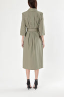 Khaki Belted wide cut poplin dress 93995