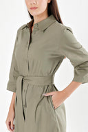 Khaki Belted wide cut poplin dress 93995