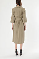 Dark Khaki Belted wide cut poplin dress 93995