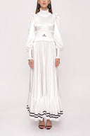 White Long dress with ruffled stripe detail 93999