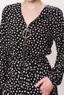 Black Beige Zipped hooded maxi  dress 93741